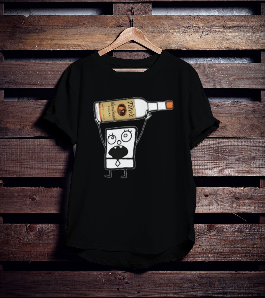 Doodlebob Holding Tito's Handmade Vodka Bottle T-Shirt