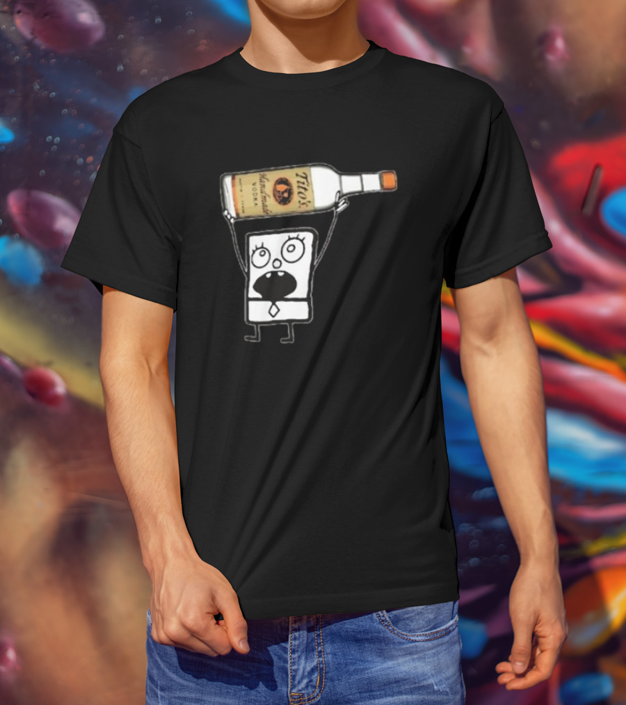 Doodlebob Holding Tito's Handmade Vodka Bottle T-Shirt