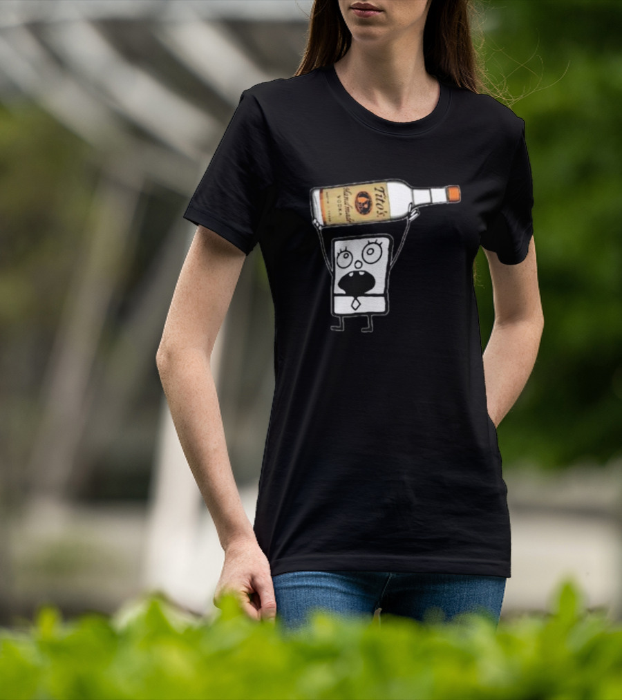 Doodlebob Holding Tito's Handmade Vodka Bottle T-Shirt