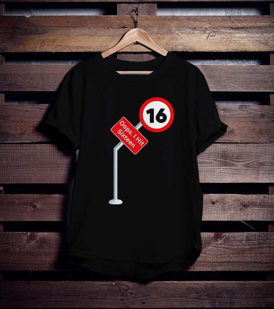 Oops I Hit Sixteen 16 Road Sign T-Shirt