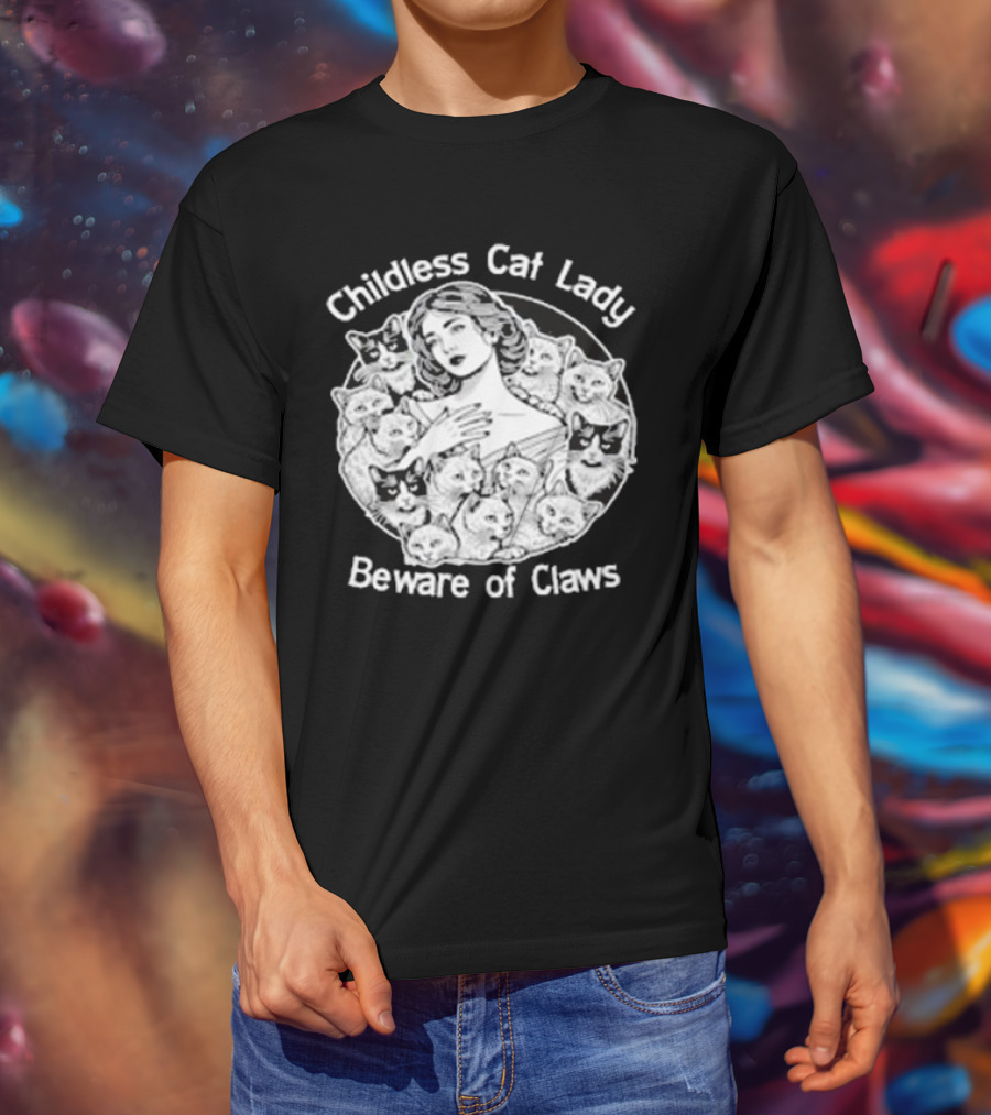 Childless Cat Lady Beware Of Claws Vintage T-Shirt