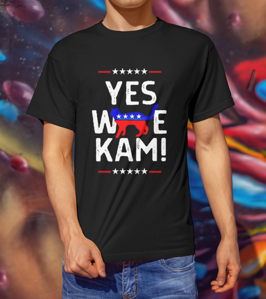 YES WE KAM CAT PRINT PATRIOTIC T-Shirt