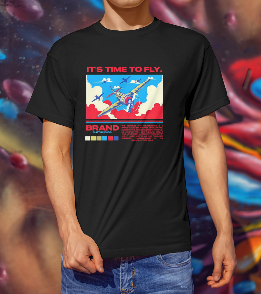 It's Time To Fly Brand Clothing Co Republic P47 Thunderbolt Aircraft Pro American Airpower Skyscape T-Shirt
