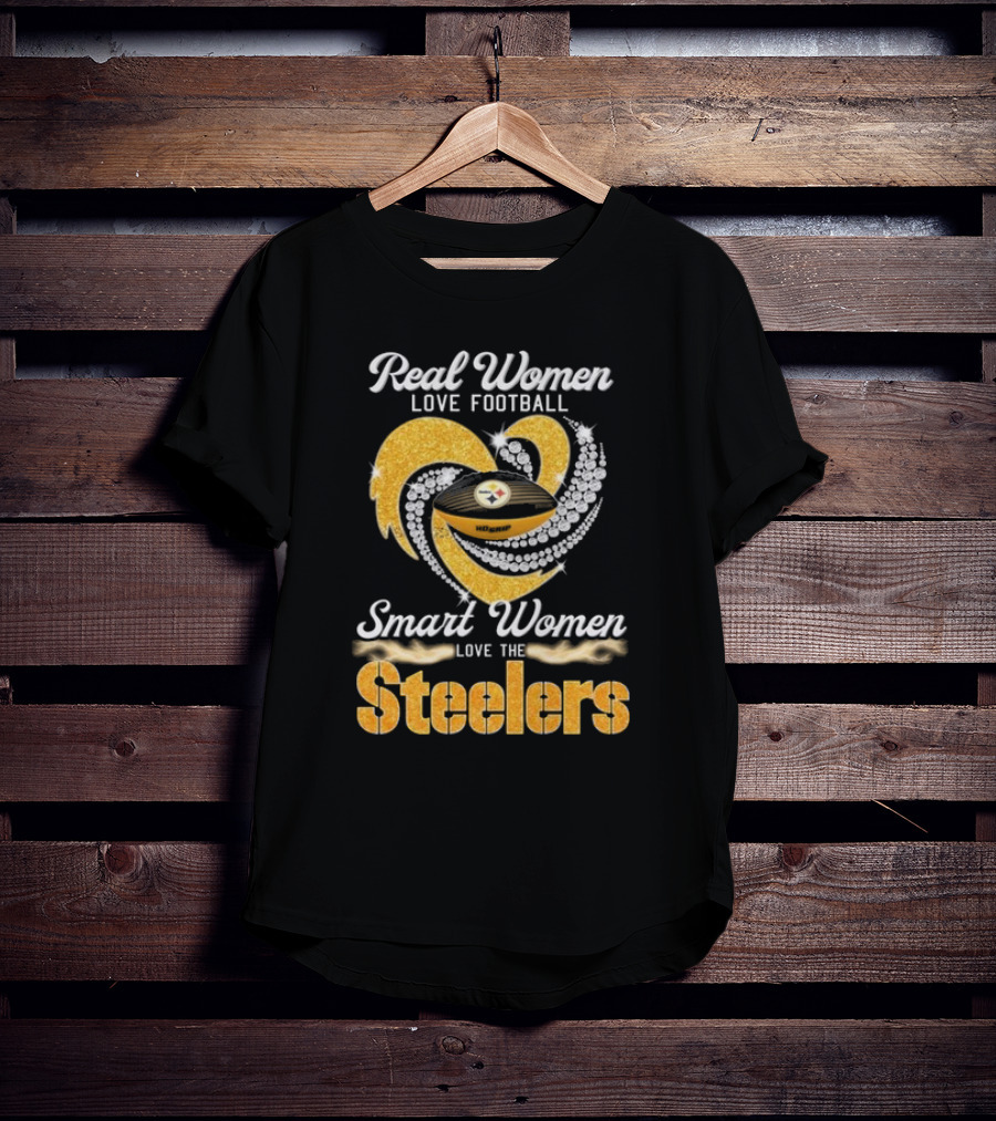 Real Women Love Football Smart Women Love The Steelers Diamond Heart T-Shirt