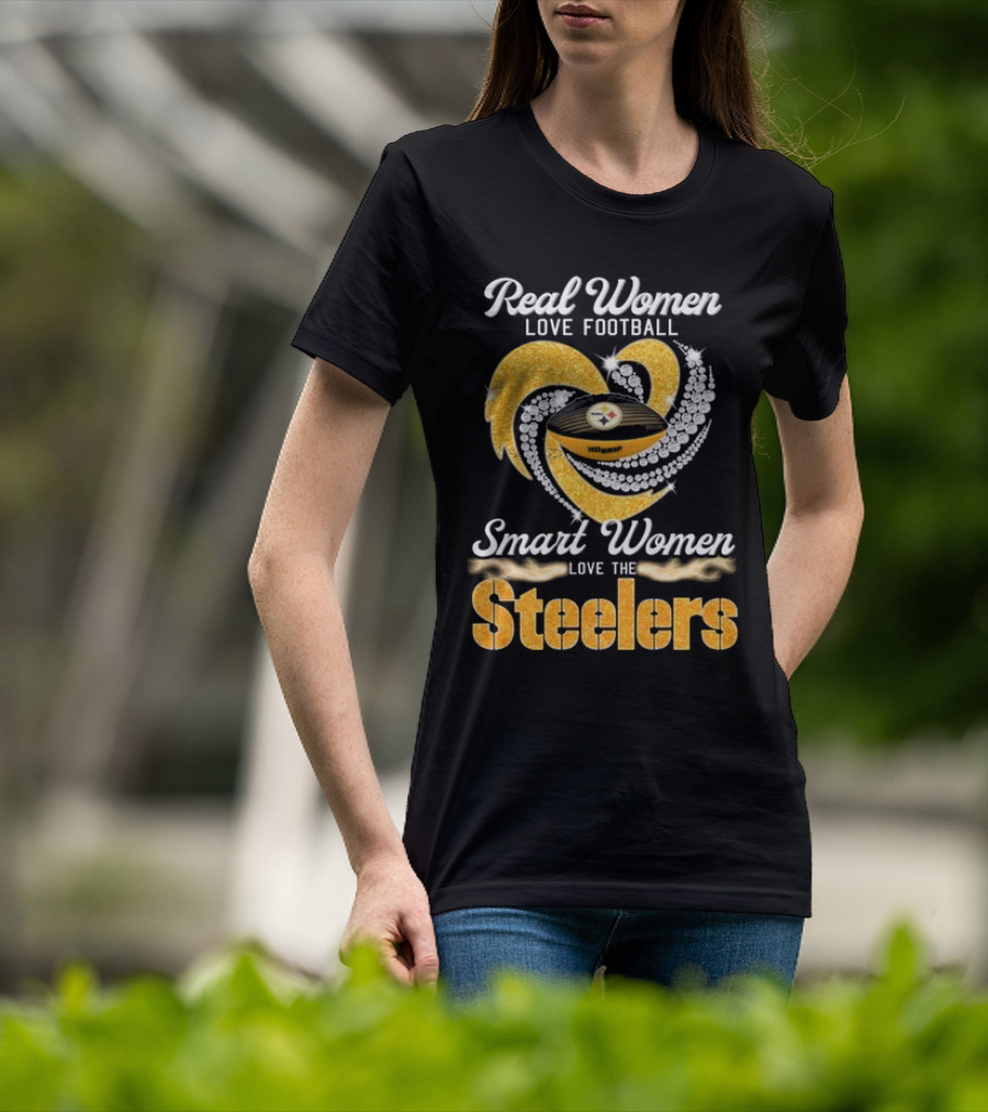 Real Women Love Football Smart Women Love The Steelers Diamond Heart T-Shirt