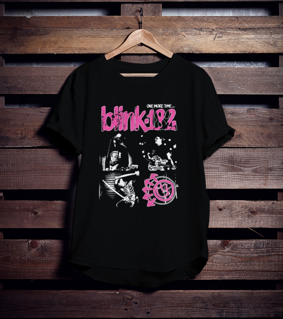 Blink-182 One More Time Part 2 Band Image With Pink Logo And Symbols T-Shirt