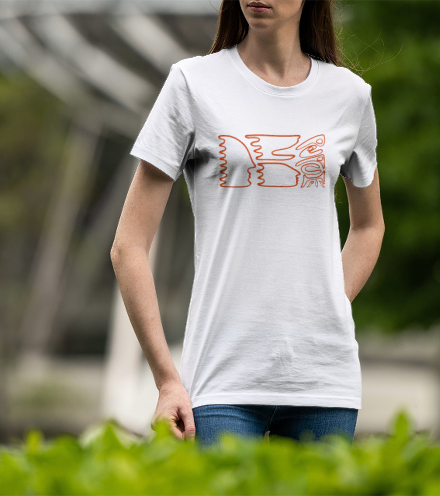 Peach Pit Holly Lamb Orange Neon Abstract Faces T-Shirt