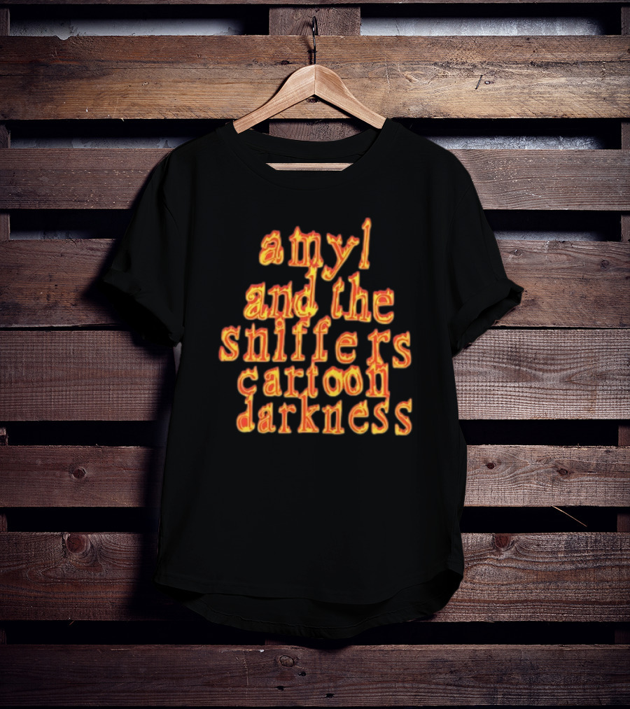 Amyl And The Sniffers Cartoon Darkness Flame Text T-Shirt