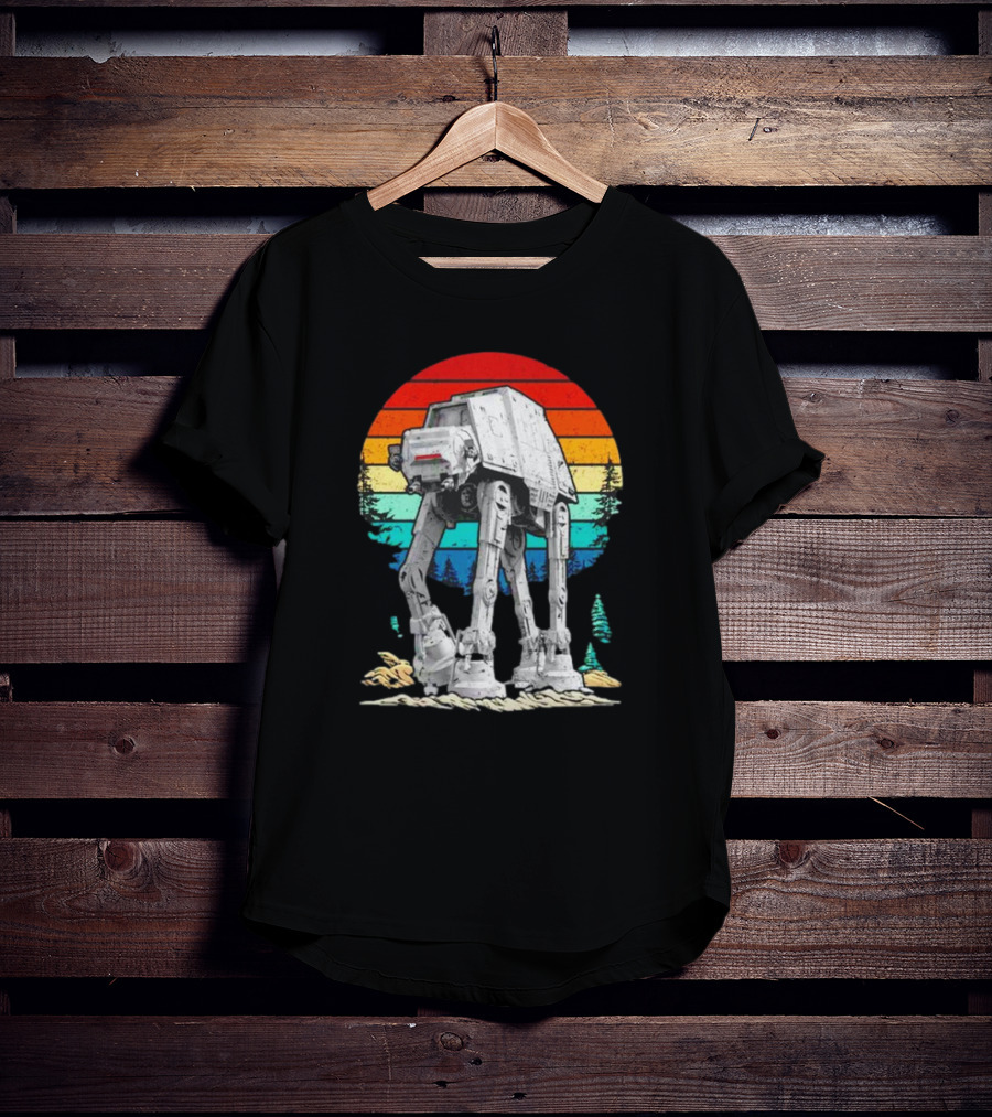 AT-AT Against A Retro Rainbow Sunset Vintage Walker T-Shirt
