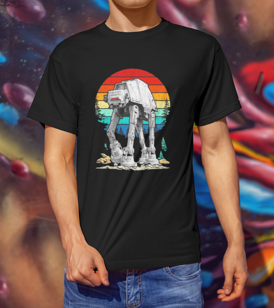 AT-AT Against A Retro Rainbow Sunset Vintage Walker T-Shirt
