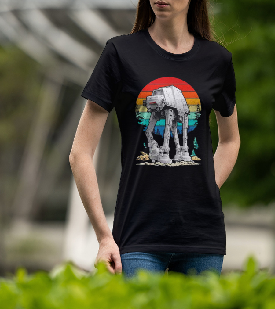AT-AT Against A Retro Rainbow Sunset Vintage Walker T-Shirt