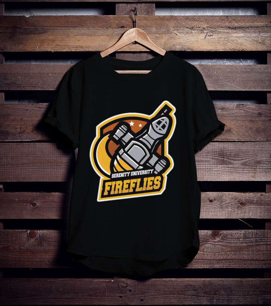 Serenity University Fireflies Spaceship Logo With Stars And Moon T-Shirt