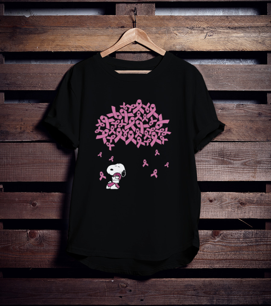 Snoopy Peanuts Breast Cancer Awareness Pink Ribbon Tree Faith Love Family T-Shirt