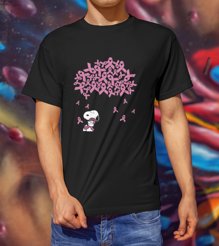 Snoopy Peanuts Breast Cancer Awareness Pink Ribbon Tree Faith Love Family T-Shirt