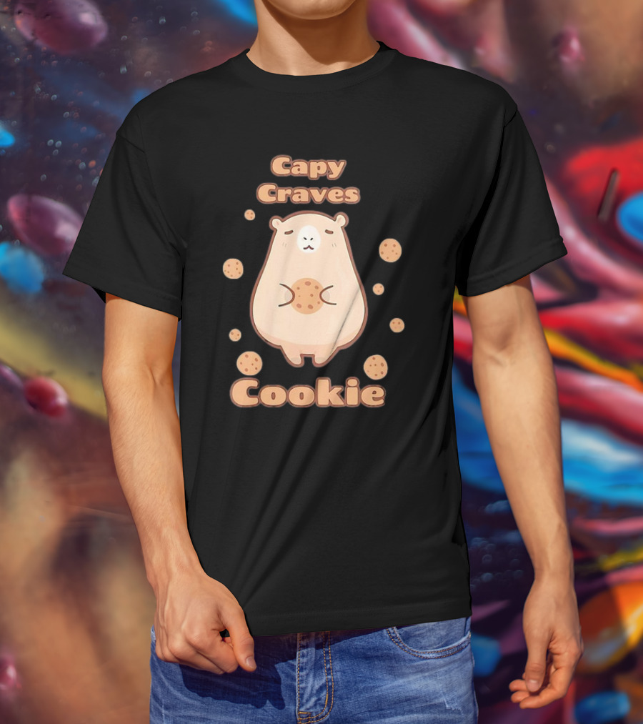 Capy Craves Cookie Capybara Surrounded By Cookies T-Shirt