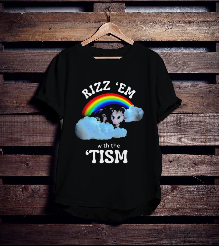 Rizz 'Em With The Tism Opossum Rainbow Clouds T-Shirt