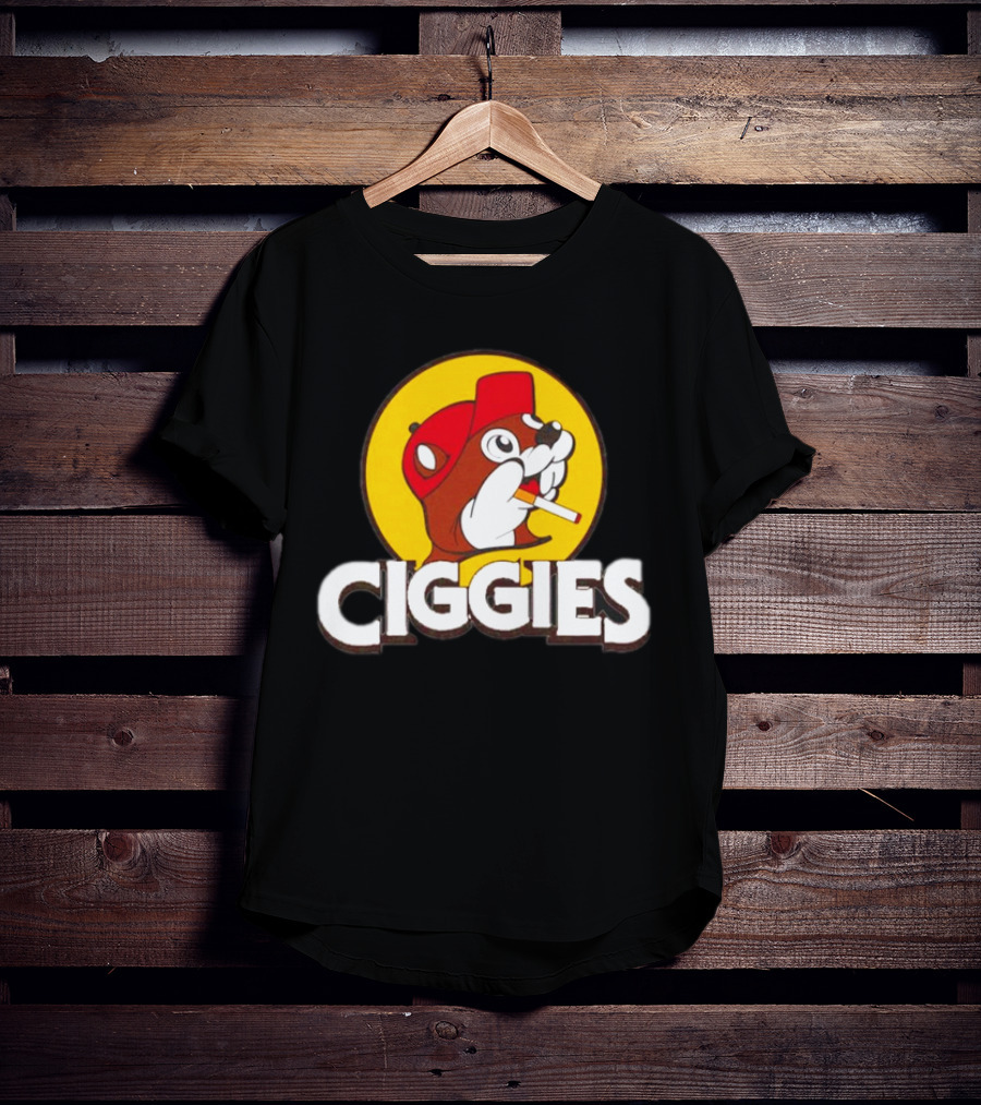 Buc-ees Ciggies Beanie Wearing Animal Carton Smoking Humorous T-Shirt