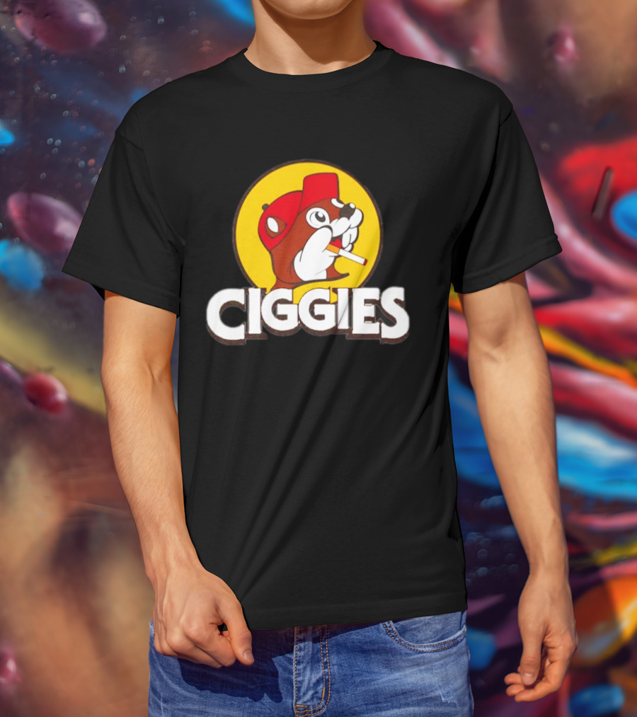 Buc-ees Ciggies Beanie Wearing Animal Carton Smoking Humorous T-Shirt