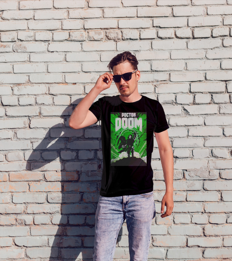 Doctor Doom Doomsday Green Energy Burst Comic Style Villain Power Stance T-Shirt