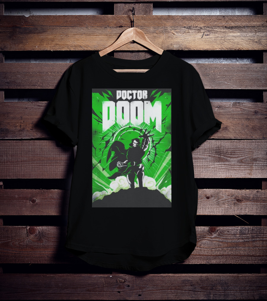 Doctor Doom Doomsday Green Energy Burst Comic Style Villain Power Stance T-Shirt