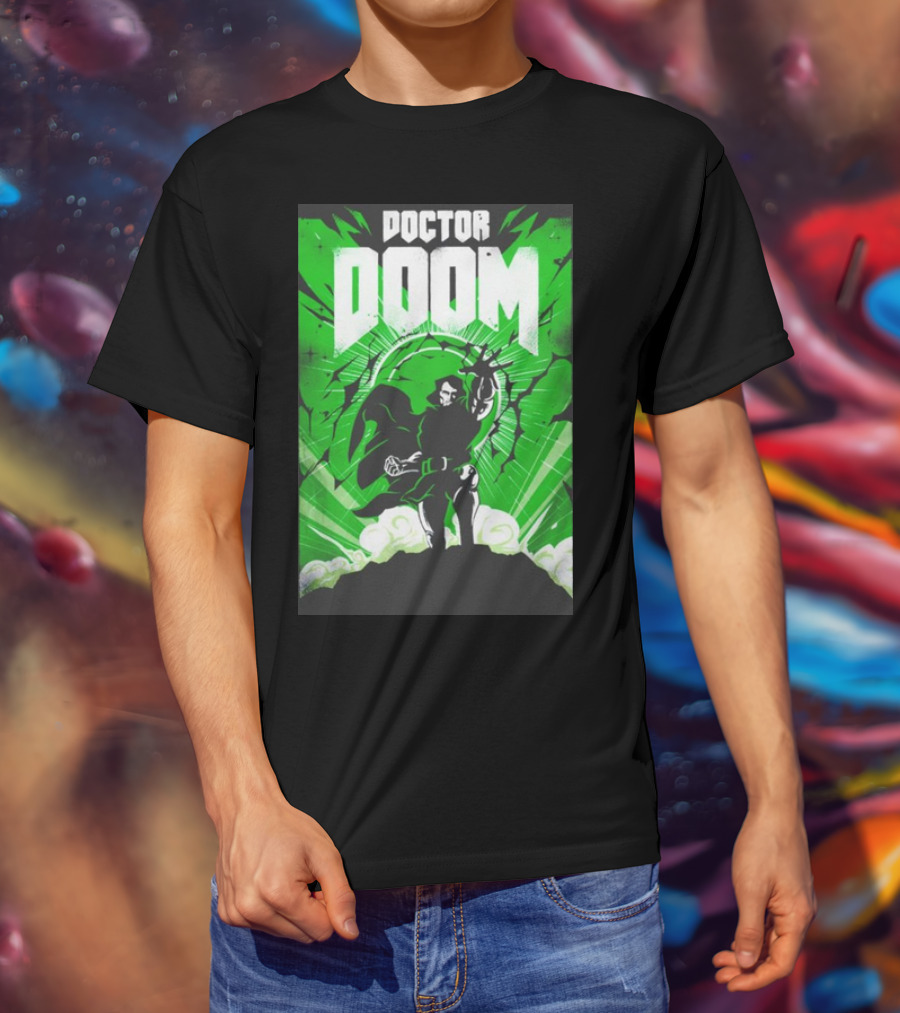Doctor Doom Doomsday Green Energy Burst Comic Style Villain Power Stance T-Shirt