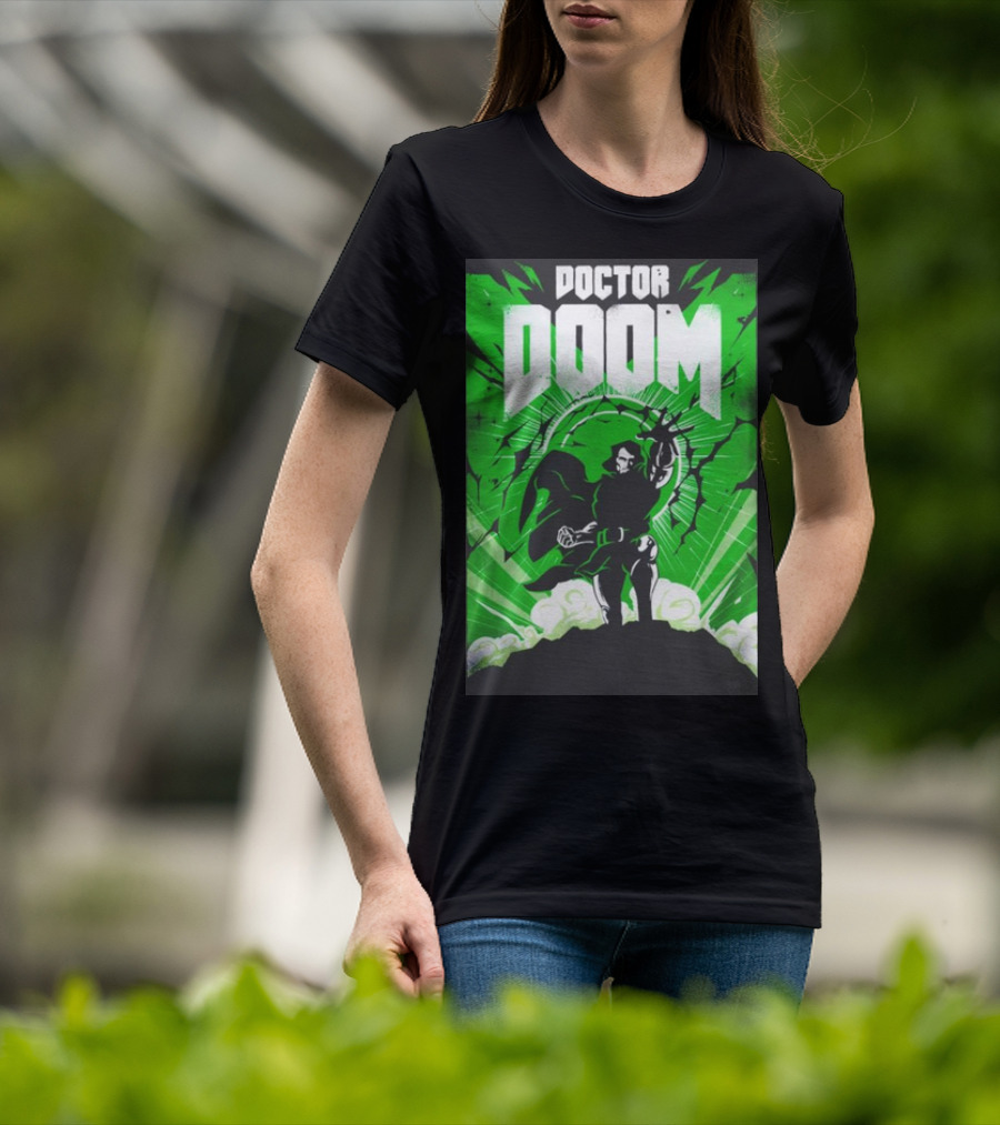 Doctor Doom Doomsday Green Energy Burst Comic Style Villain Power Stance T-Shirt