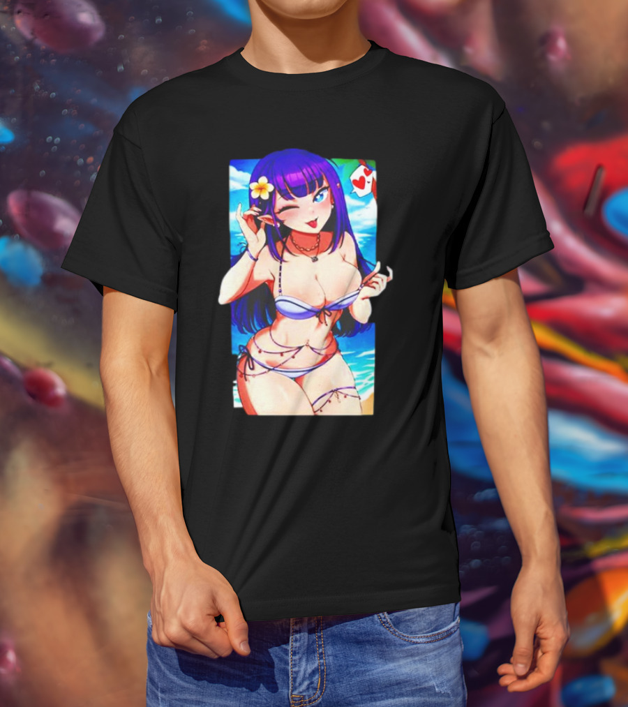 Hot Waifu Chika Fujiwara V2 Beach Anime Girl Winking Playing Card Flower Bikini T-Shirt