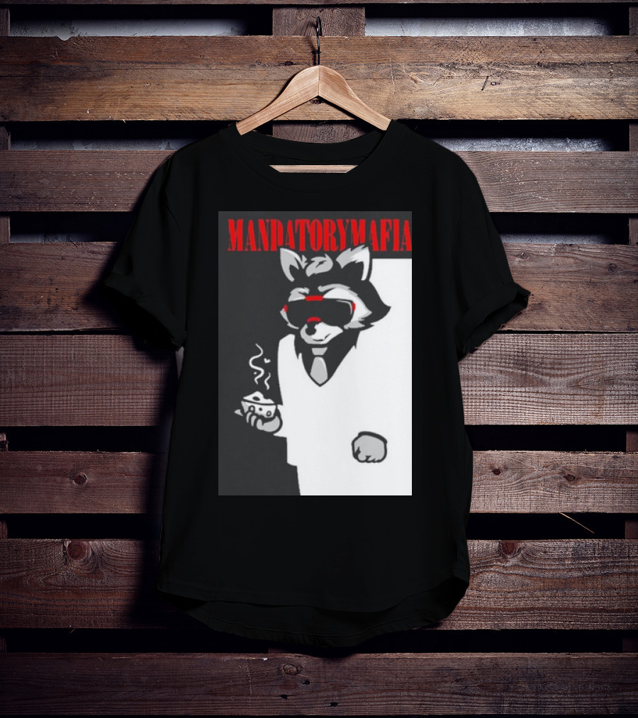 MANDATORY MAFIA RACCOON WITH COFFEE IN SUIT AND SUNGLASSES T-Shirt