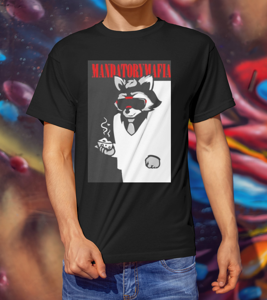 MANDATORY MAFIA RACCOON WITH COFFEE IN SUIT AND SUNGLASSES T-Shirt