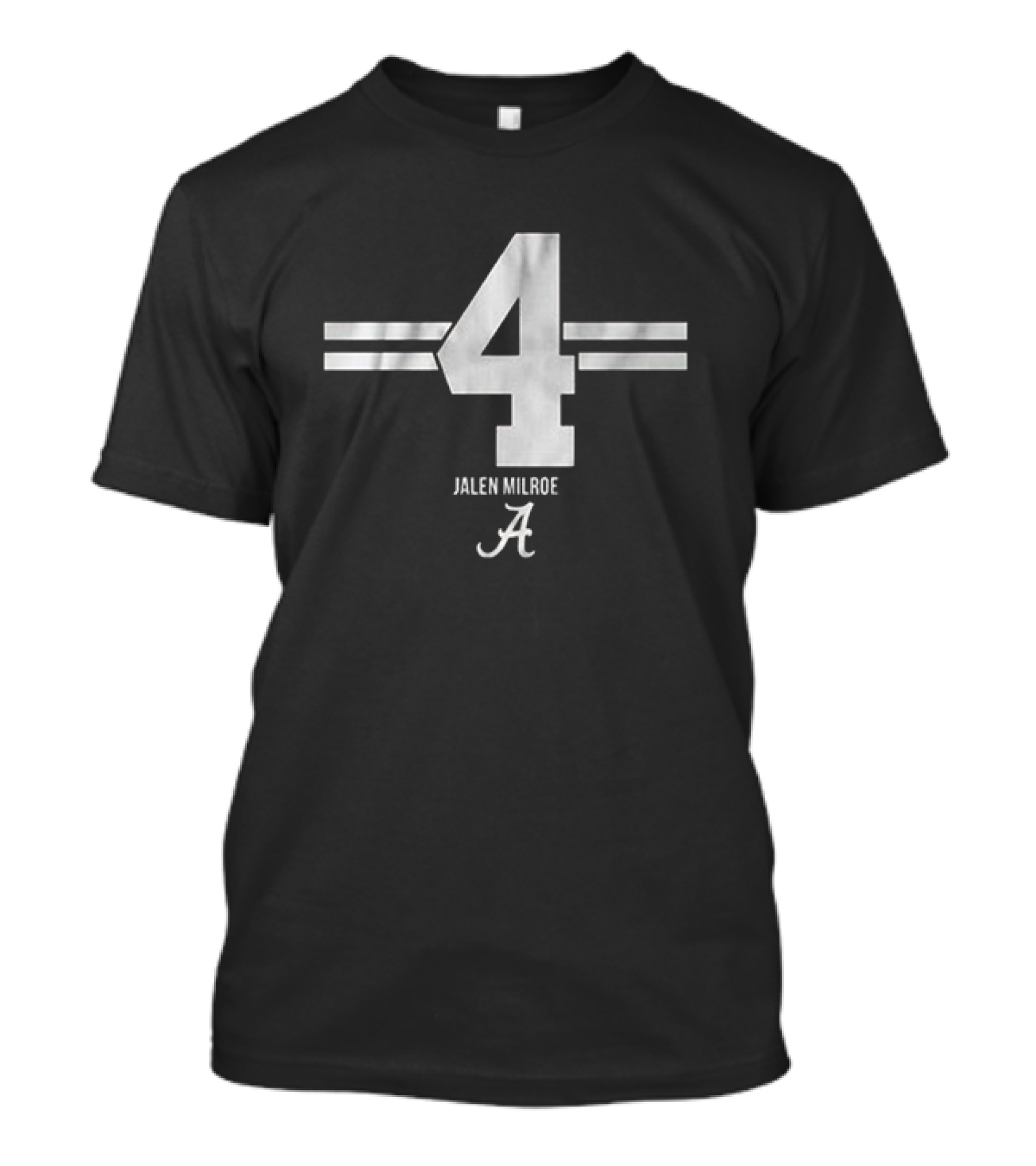 Alabama Football Jalen Milroe Number 4 Striped Silver T-Shirt