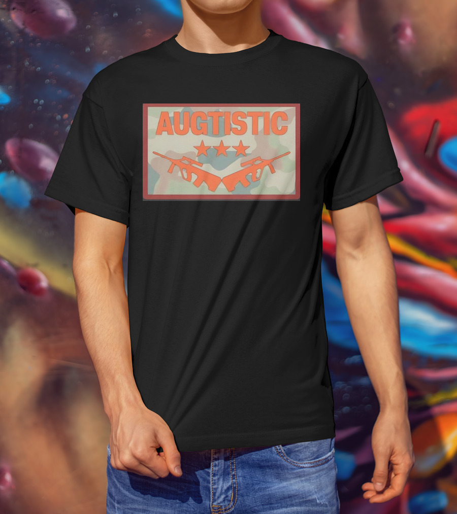 AUGTISTIC Stars And Rifles On Camouflage Background T-Shirt