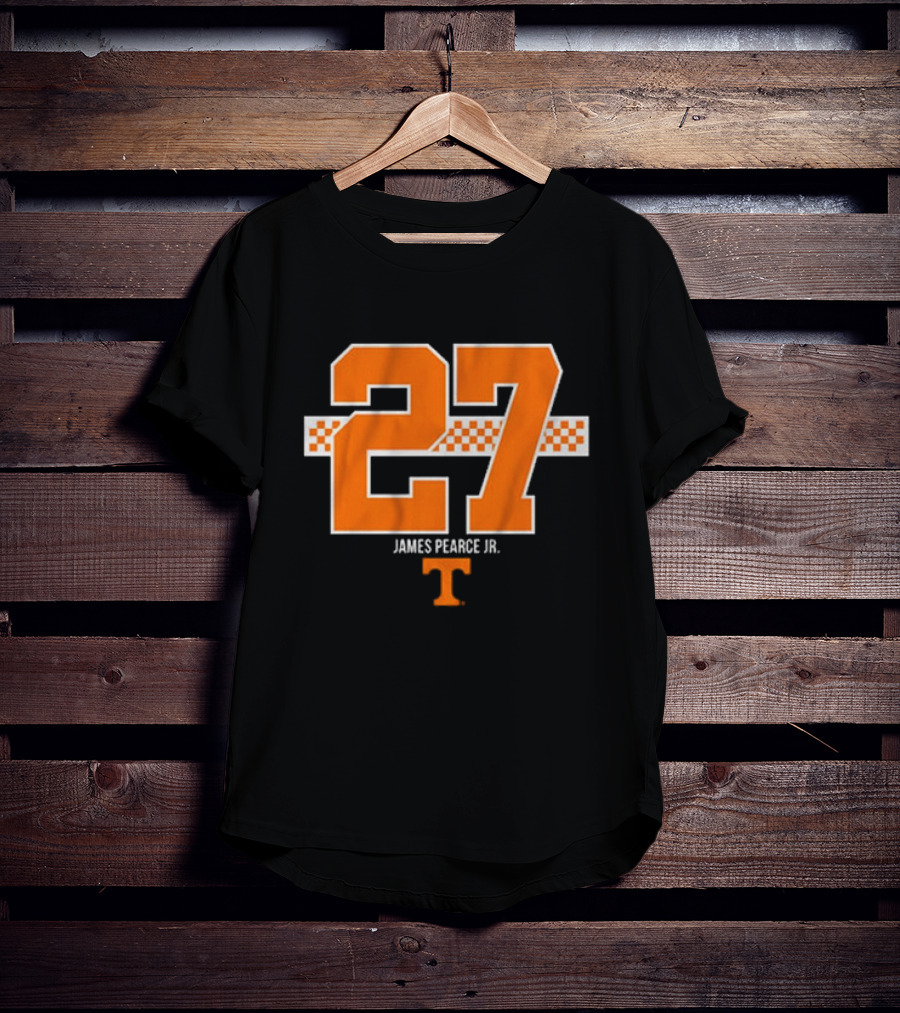 Tennessee Football James Pearce Jr. 27 Orange Checker Stripe T-Shirt