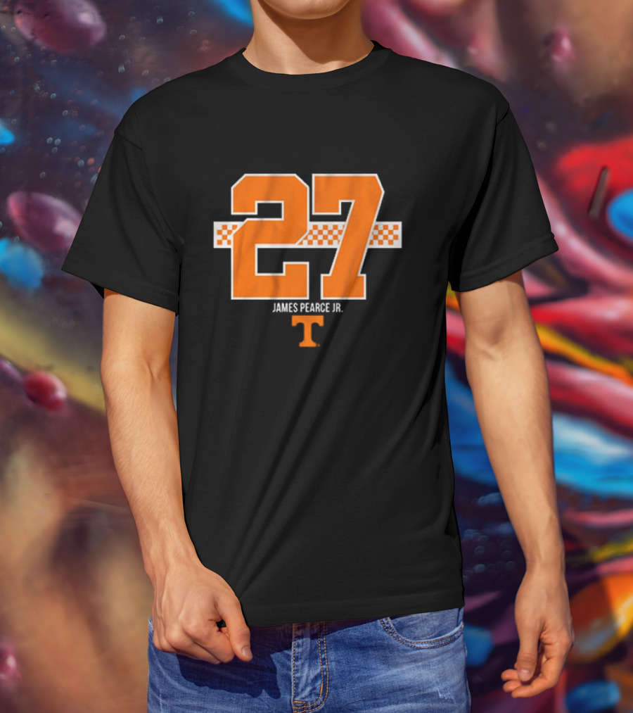 Tennessee Football James Pearce Jr. 27 Orange Checker Stripe T-Shirt