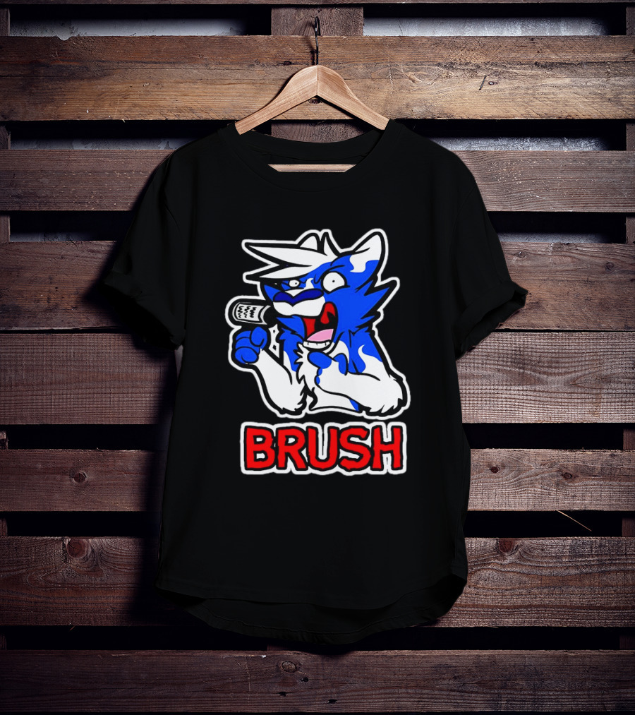 Fox Brush Cartoon Blue And White Character With Microphone T-Shirt