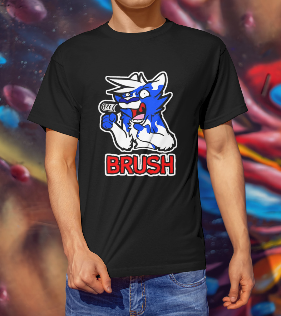 Fox Brush Cartoon Blue And White Character With Microphone T-Shirt