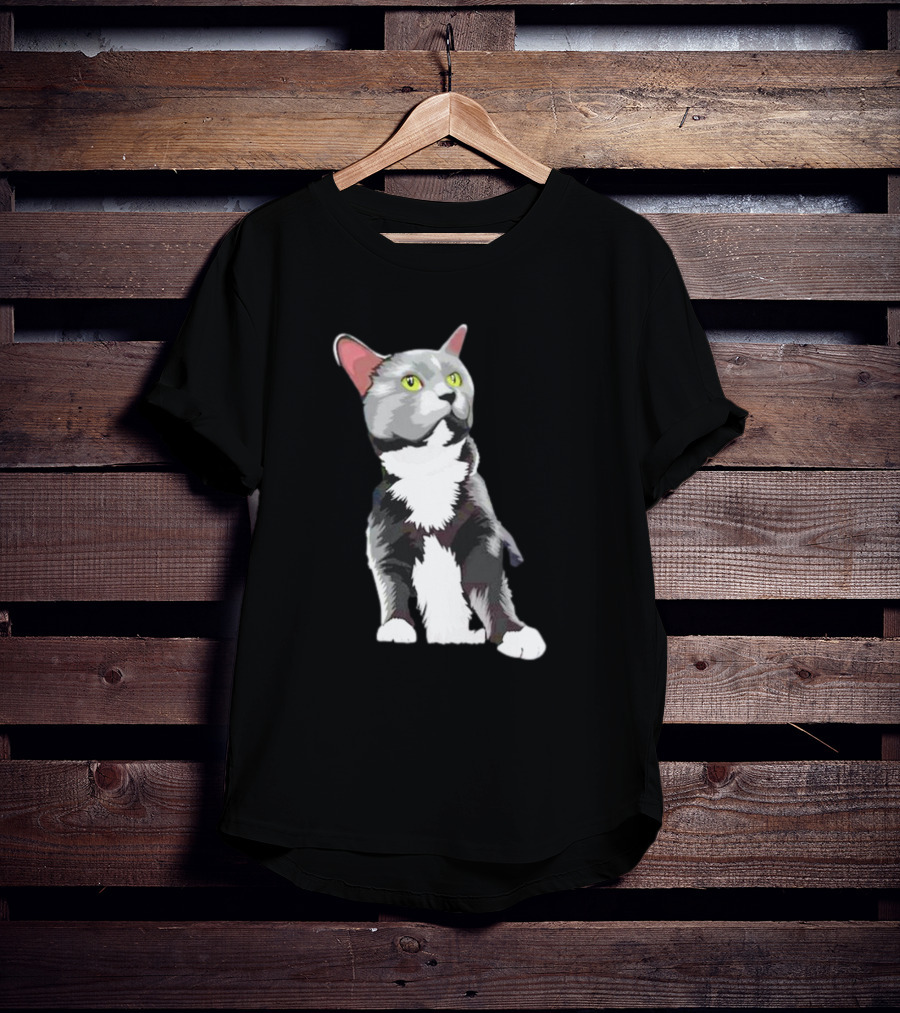 Lucille The Rescue Cat Artwork Grey And White Feline T-Shirt
