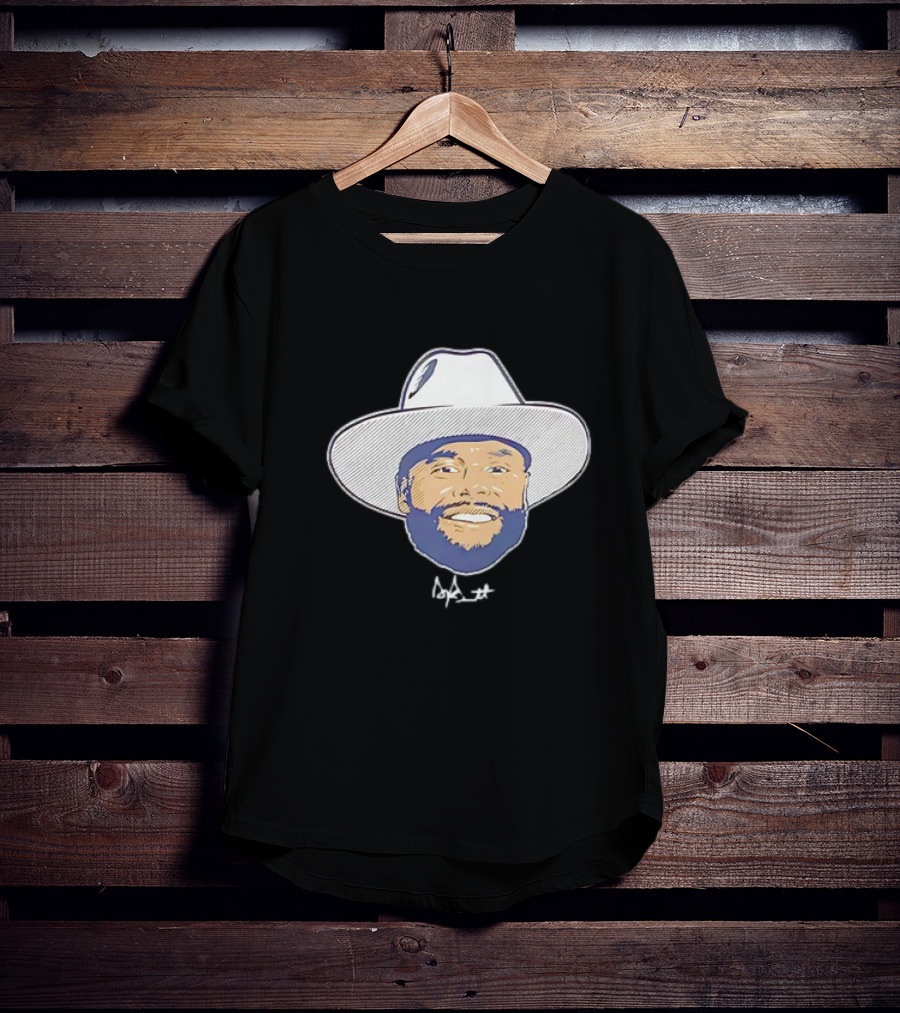 Dak Prescott Dallas Cowboys Big Head Signature Cowboy Hat T-Shirt