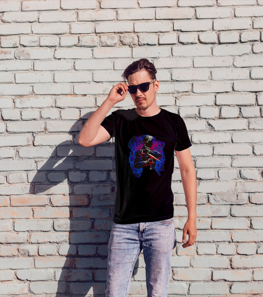 High Elf Vampire Dark Fantasy Silhouette With Dagger And Wine Glass T-Shirt