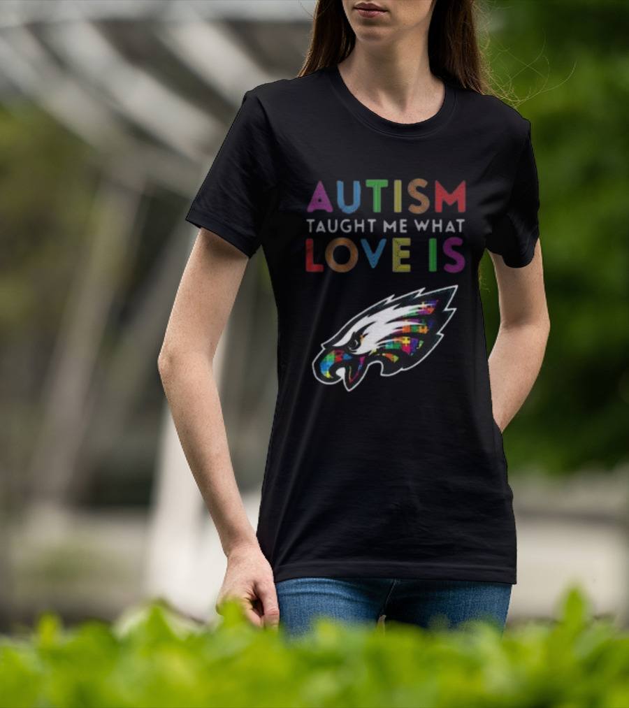 Autism Taught Me What Love Is Philadelphia Eagles Puzzle T-Shirt