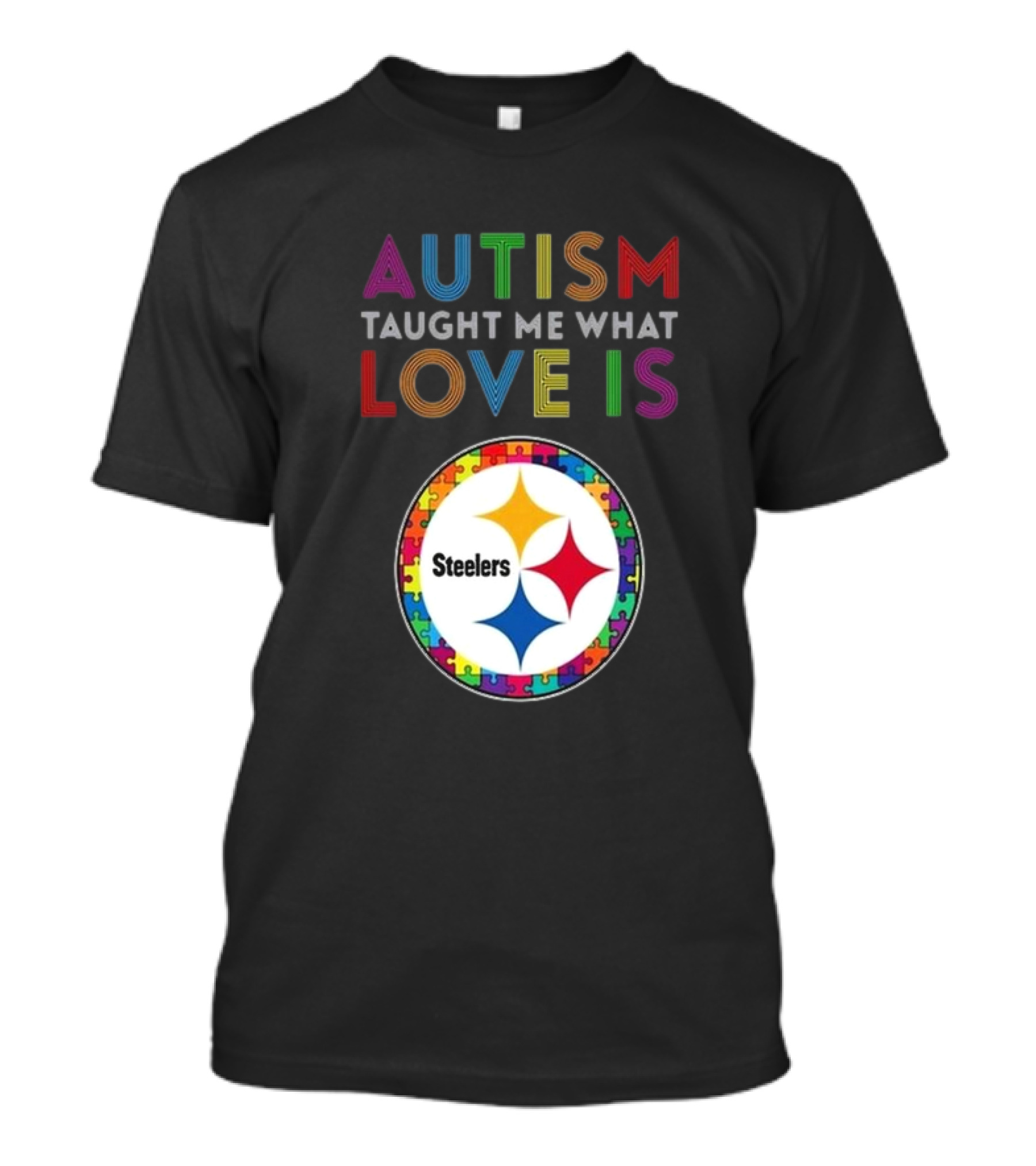 Autism Taught Me What Love Is Pittsburgh Steelers Puzzle T-Shirt