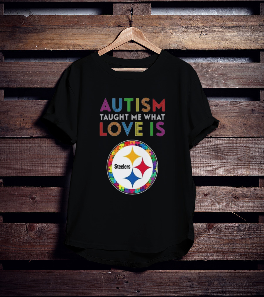 Autism Taught Me What Love Is Pittsburgh Steelers Puzzle T-Shirt