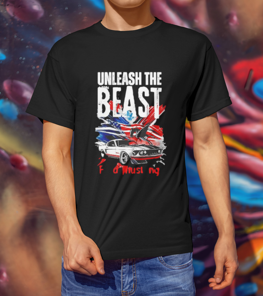 Unleash The Beast Ford Mustang American Flag Eagle T-Shirt