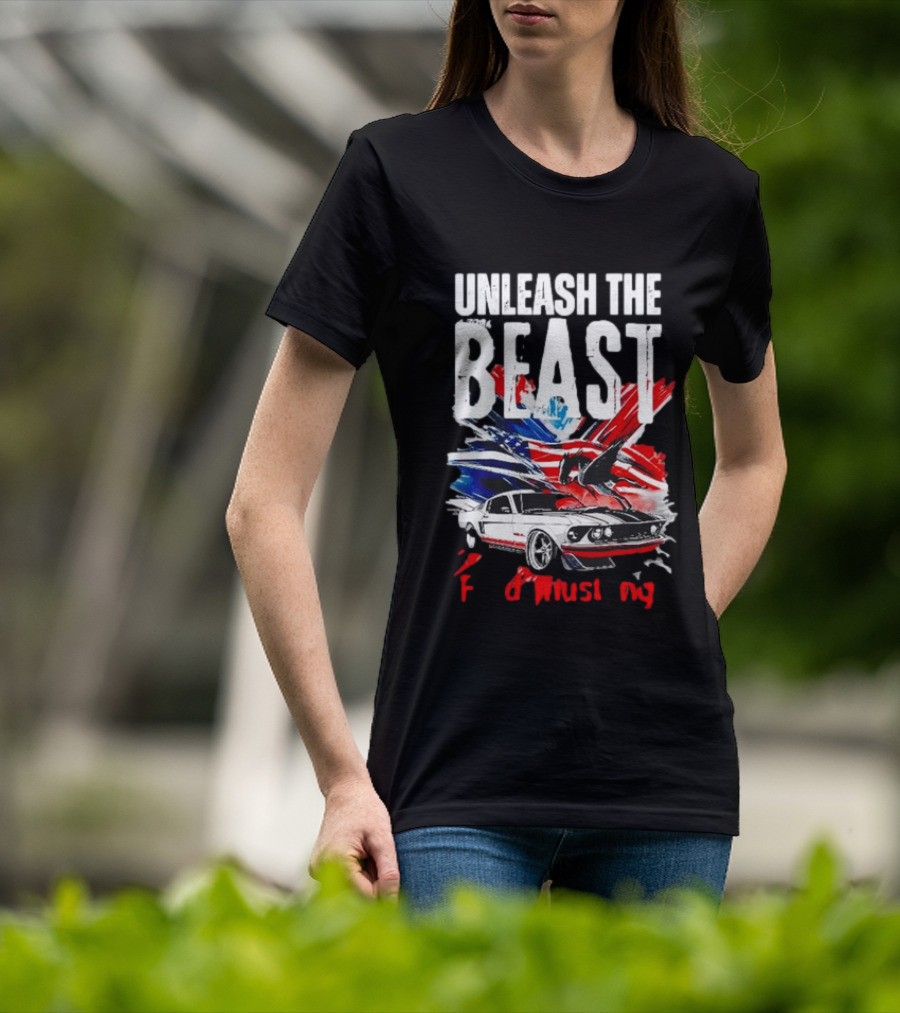Unleash The Beast Ford Mustang American Flag Eagle T-Shirt