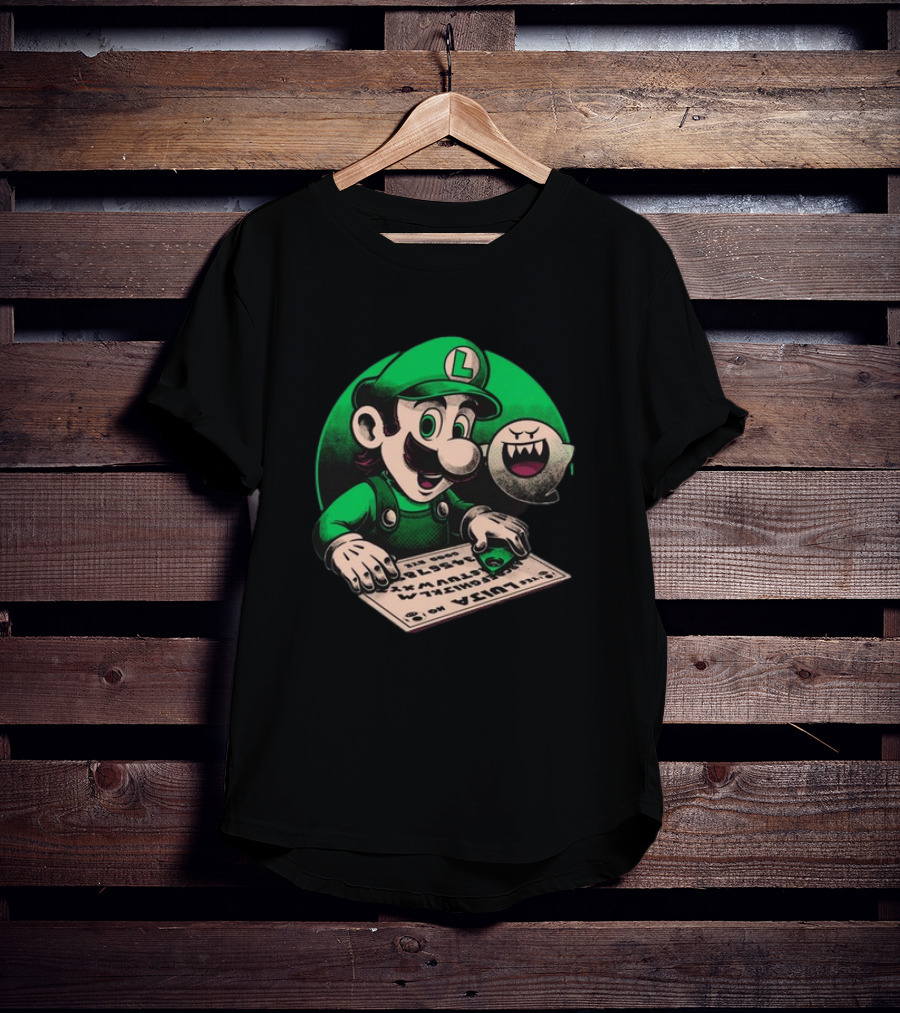 Luigi Green Ouija Board With Boo Ghost T-Shirt