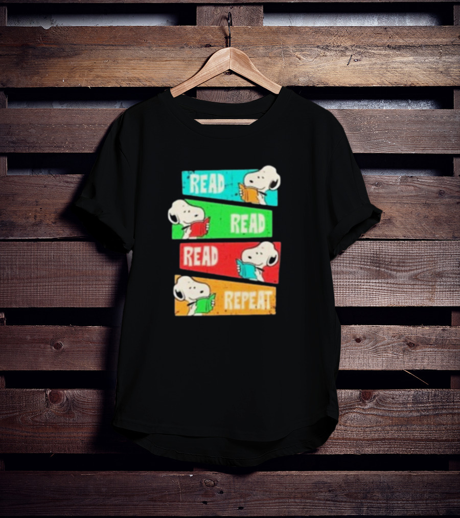 Snoopy Read Read Read Repeat Color Panels T-Shirt