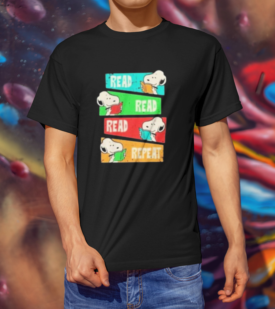 Snoopy Read Read Read Repeat Color Panels T-Shirt