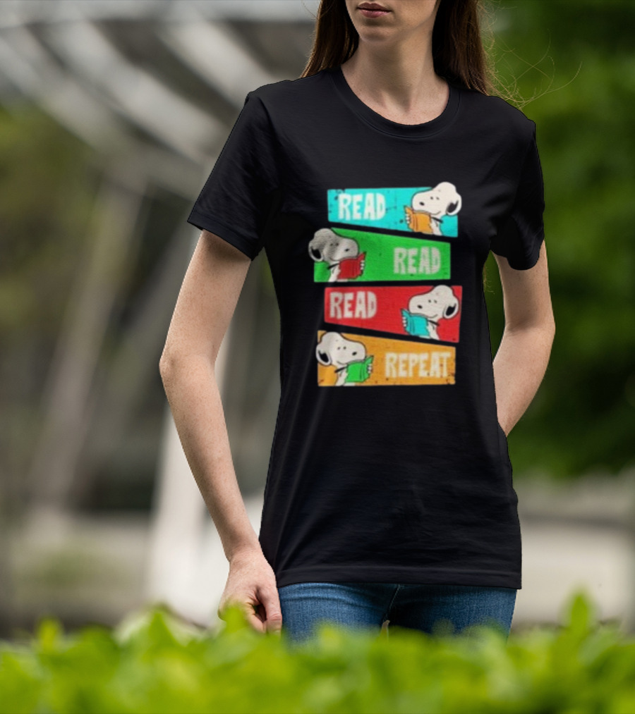 Snoopy Read Read Read Repeat Color Panels T-Shirt