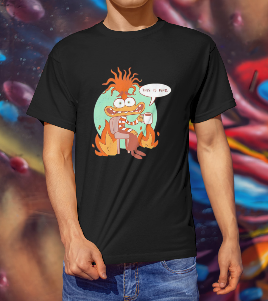 Anxiety Inside Out 2 This Is Fine Fire Cartoon T-Shirt