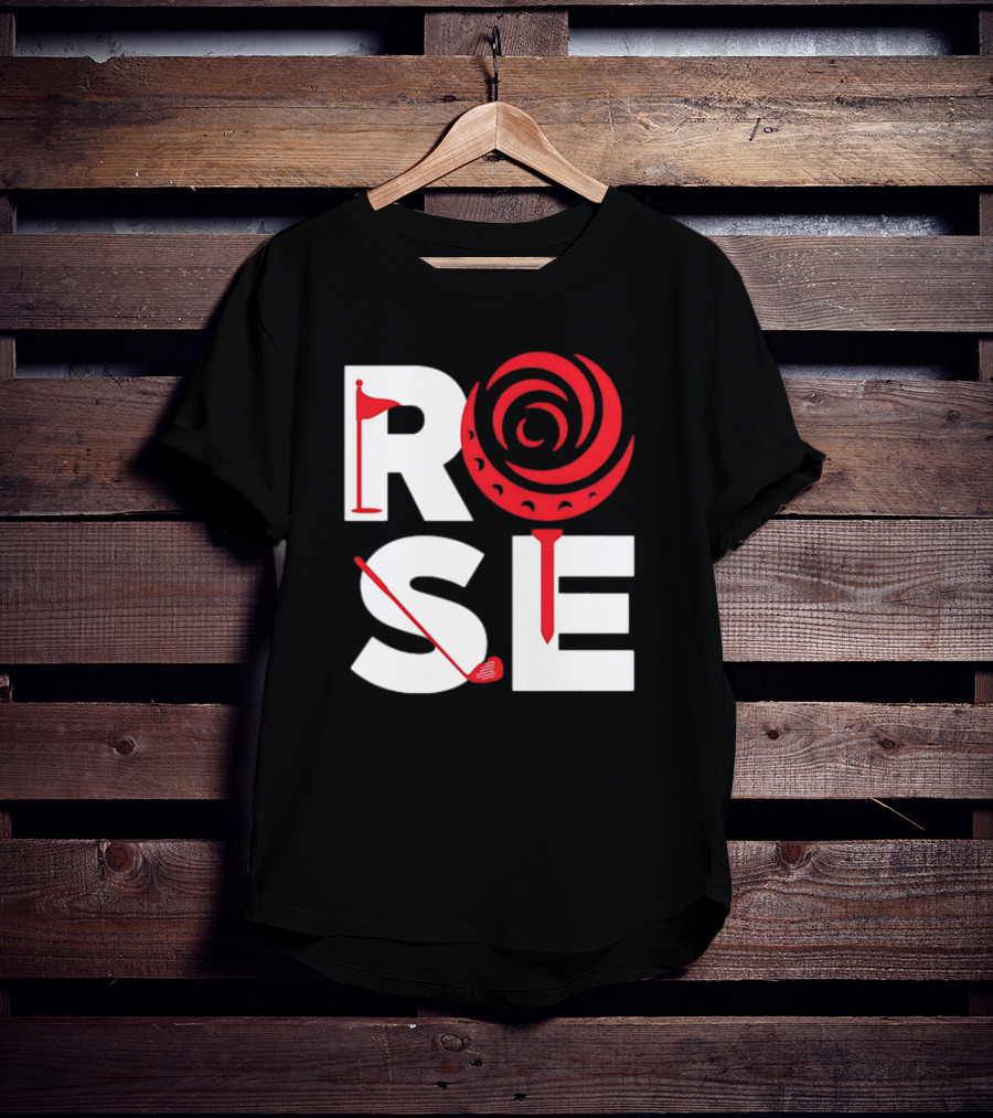 Rose Golf Flag Swirl Iconic Stacked Letters T-Shirt