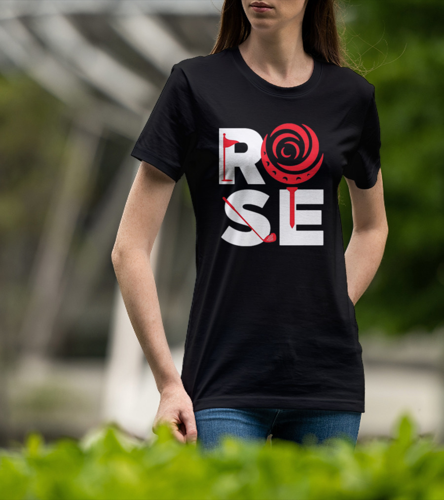 Rose Golf Flag Swirl Iconic Stacked Letters T-Shirt